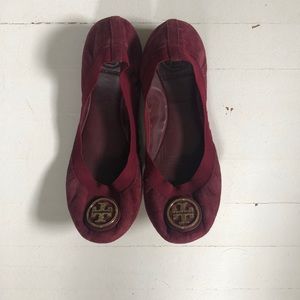 Burgundy Suede Tory Burch Flats